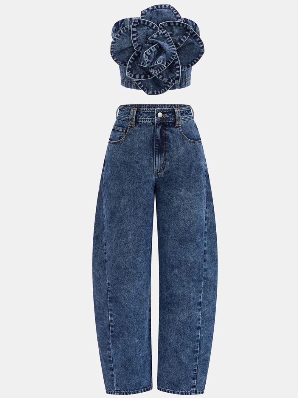 Commense 3D Rose Applique Denim Tube Top Size Large NWT